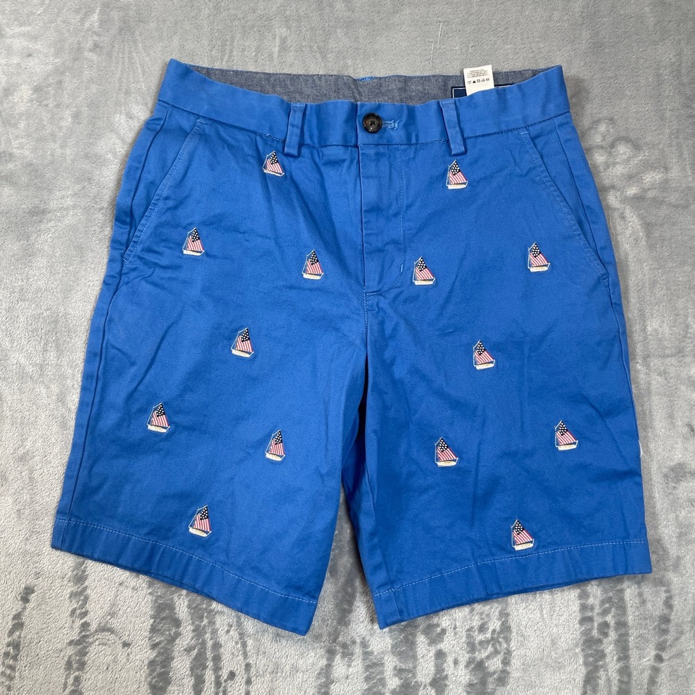 Vineyard Vines Mens Shorts 28 Blue Breaker Embroidered American Flag Sailboat